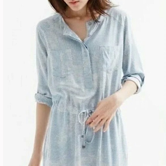 LOU & GREY Triangle Tie Dye Print Tab Sleeve Drawstring Waist Mini Shirt Dress - Picture 1 of 9